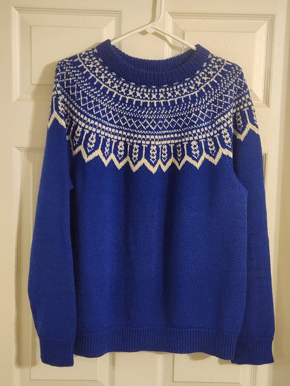 Filene Vintage Marius Classic Nordic Crewneck Sweater - Royal Blue and Cream